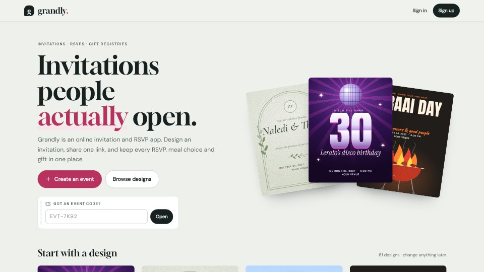 Grandly app screenshot